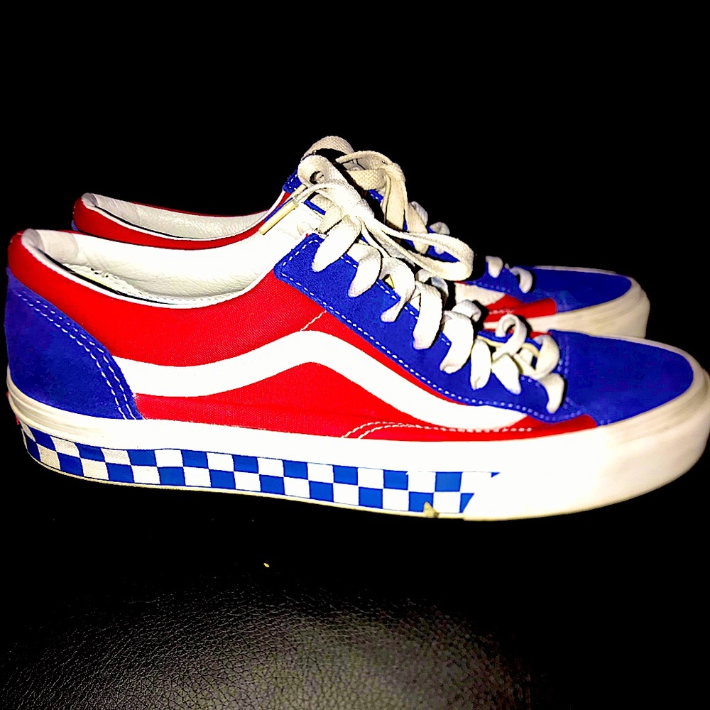 Red and Blue Checkerboard Vans